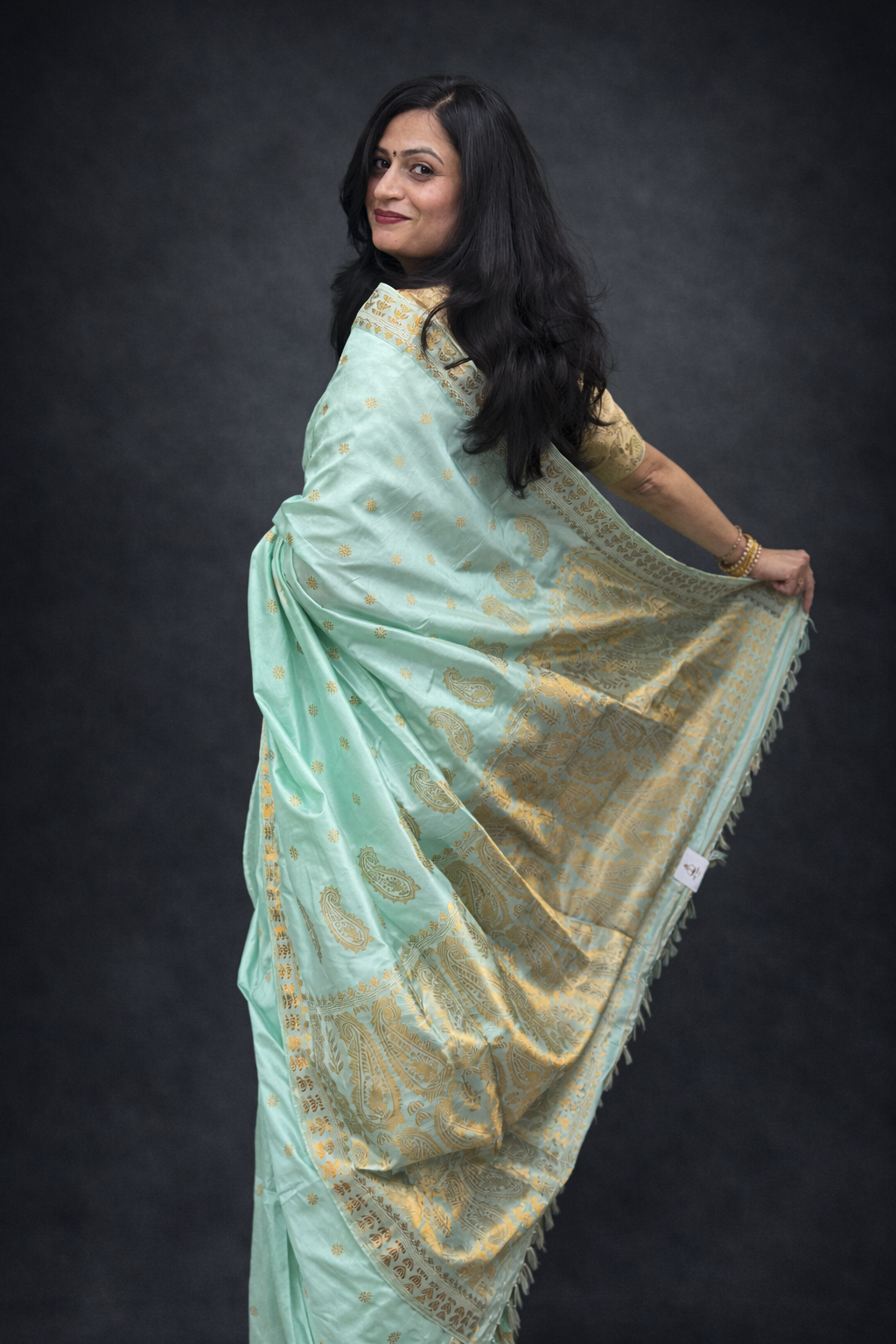 Lekha: Mint Green Handwoven Assam Paat Silk Saree