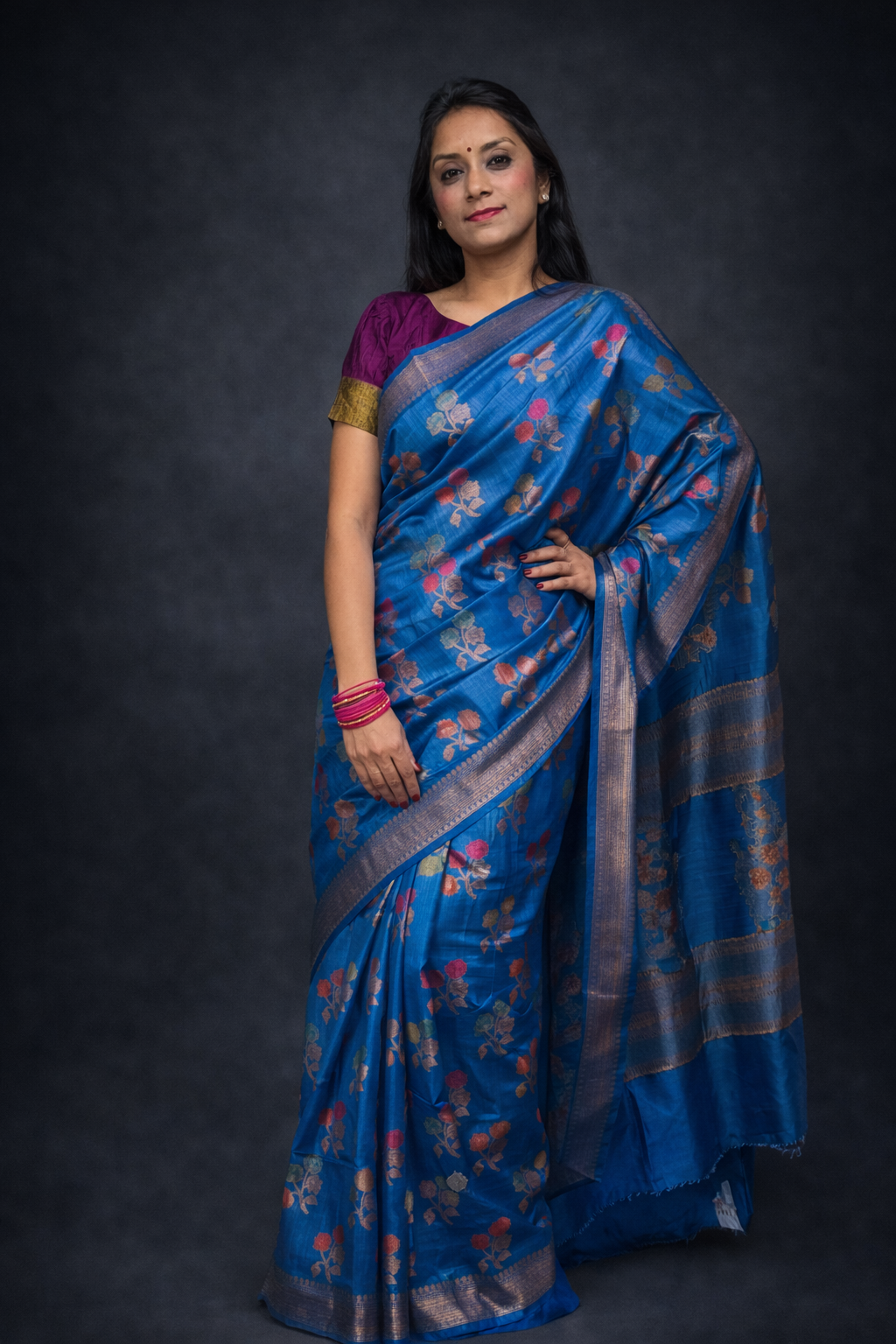 Kaneesha: Blue Handwoven Munga-Tussar Silk Saree