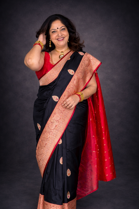 Jaya: Black Handwoven Banarasi Katan Silk Saree