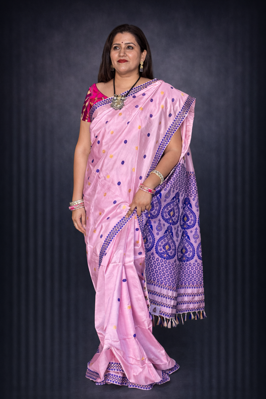 Abha: Pink Handwoven Paat Silk Saree