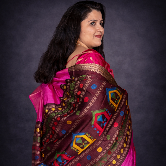 Disha: Pink Dolabedi Handwoven Pure Silk Saree