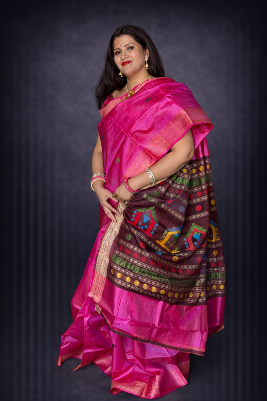 Disha: Pink Dolabedi Handwoven Pure Silk Saree
