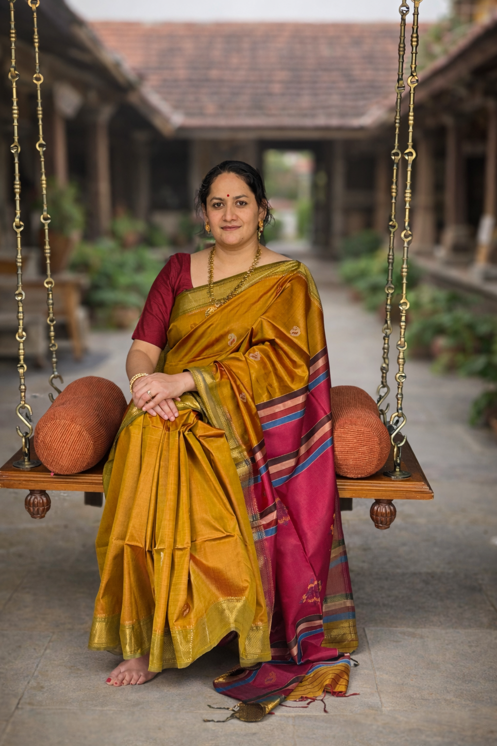 Akshatha: Yellow Handwoven Katan Silk Saree