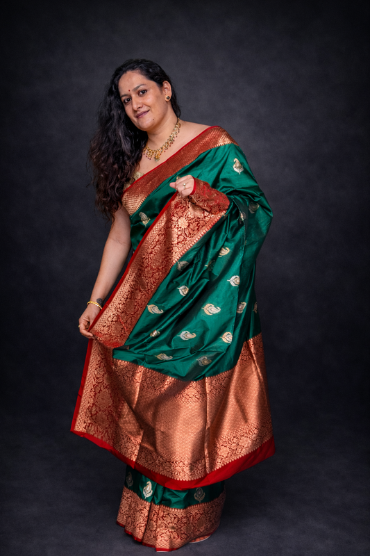 Dhriti: Green Handwoven Katan Silk Saree