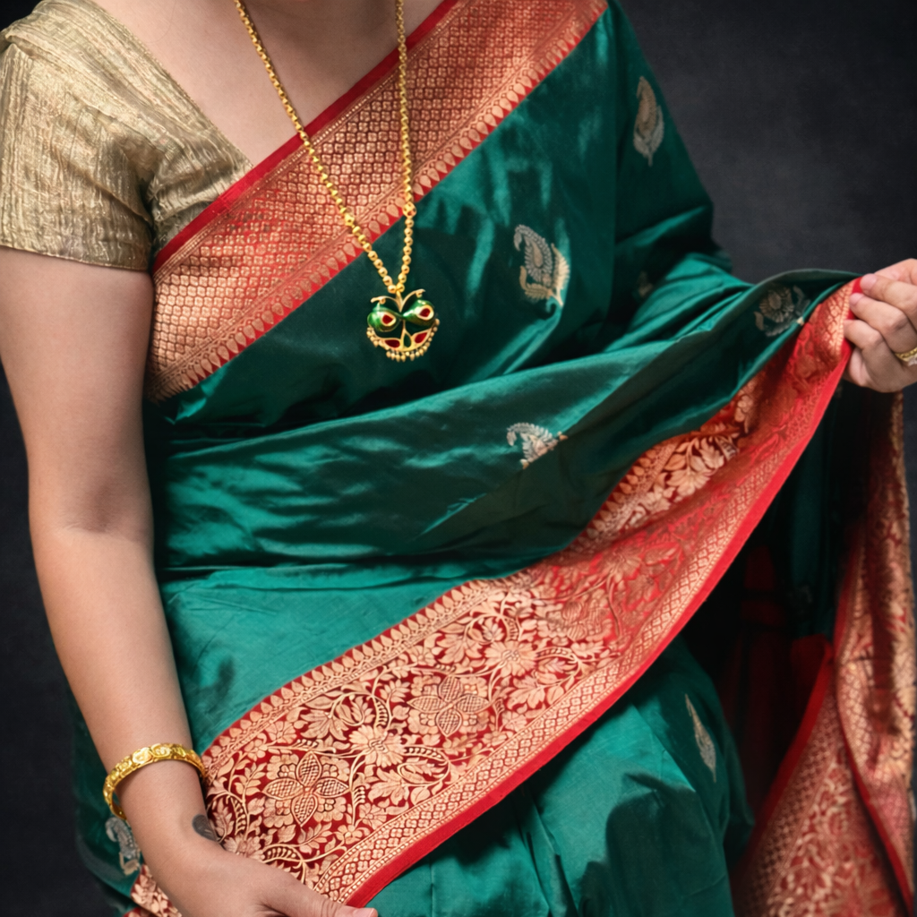 Dhriti: Green Handwoven Banarasi Silk Saree