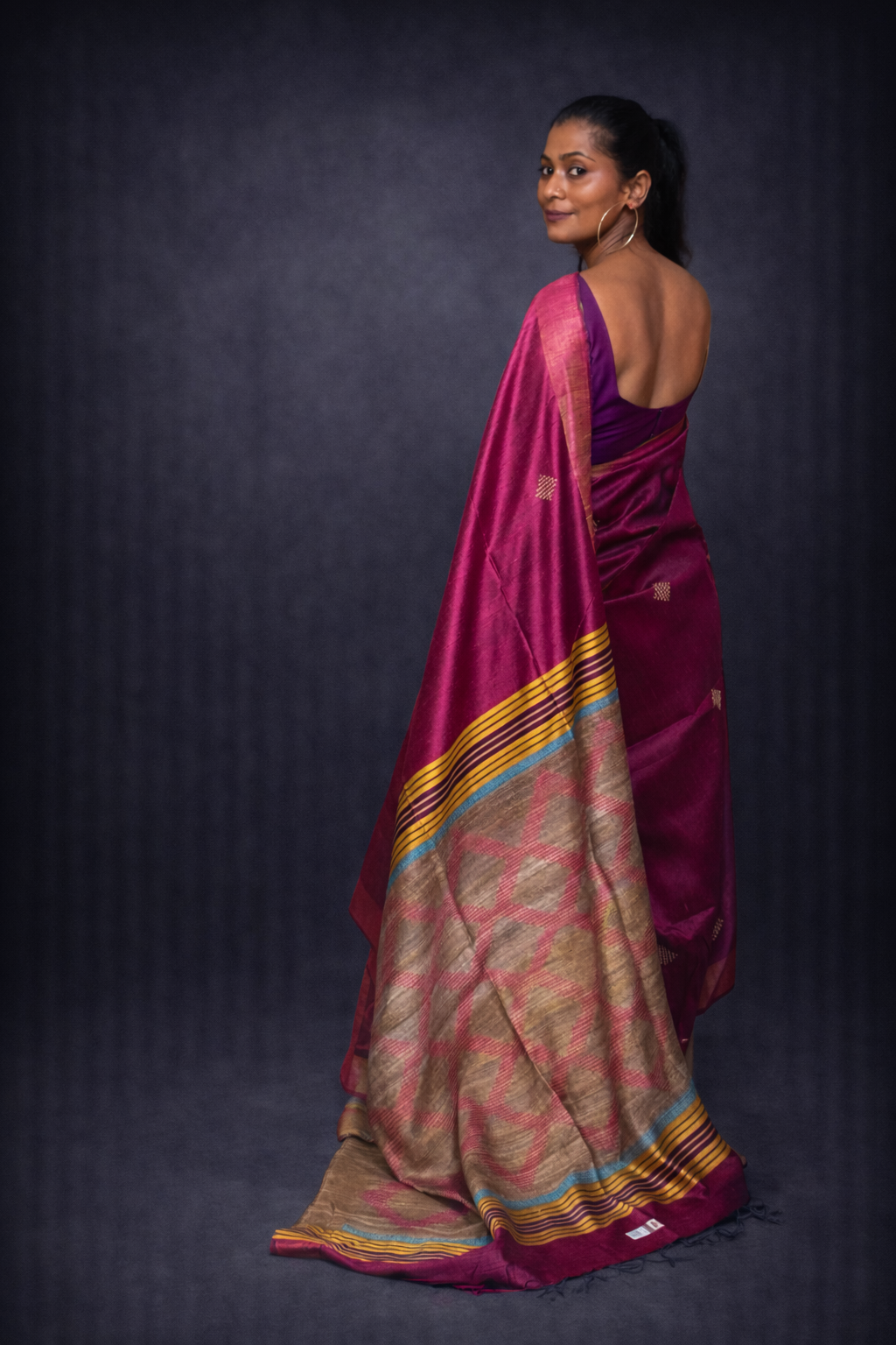 Dusky Petals: Magenta Ghicha Silk Saree