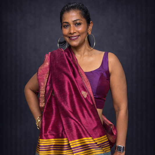 Dusky Petals: Magenta Ghicha Silk Saree