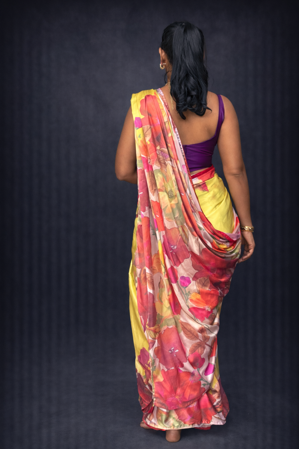Wild Rose: Yellow Floral Satin Saree