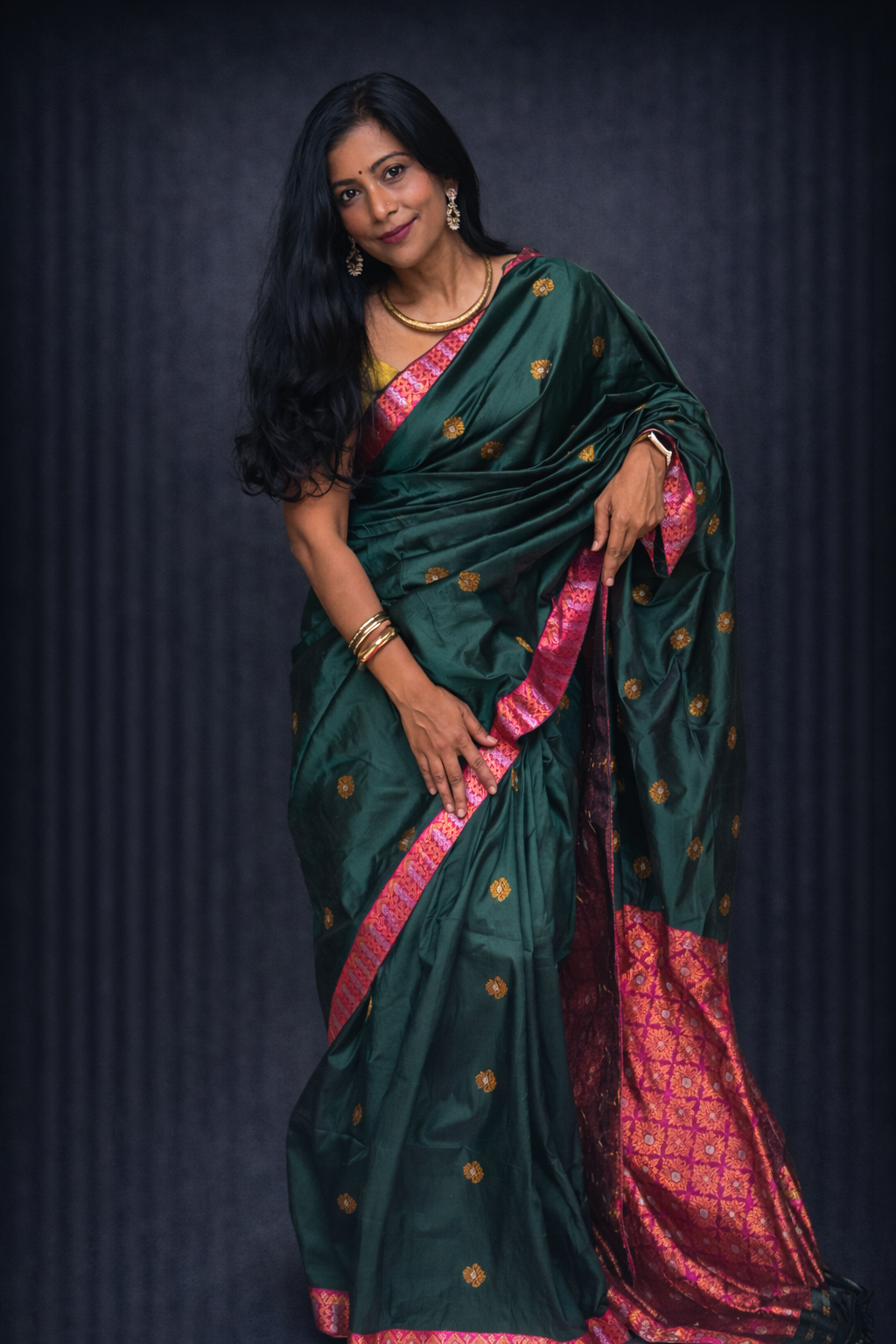 Emerald Bloom: Green Paat Silk Saree