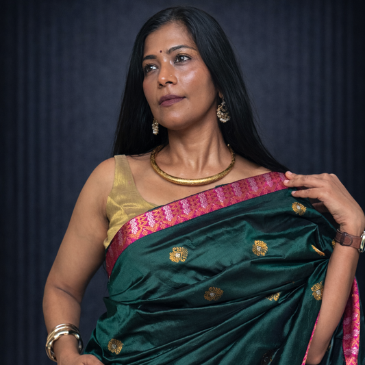 Emerald Bloom: Green Paat Silk Saree