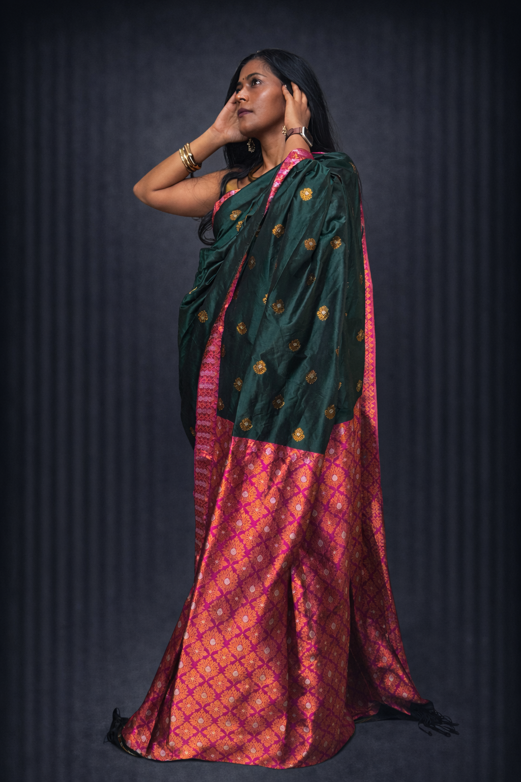 Emerald Bloom: Green Paat Silk Saree