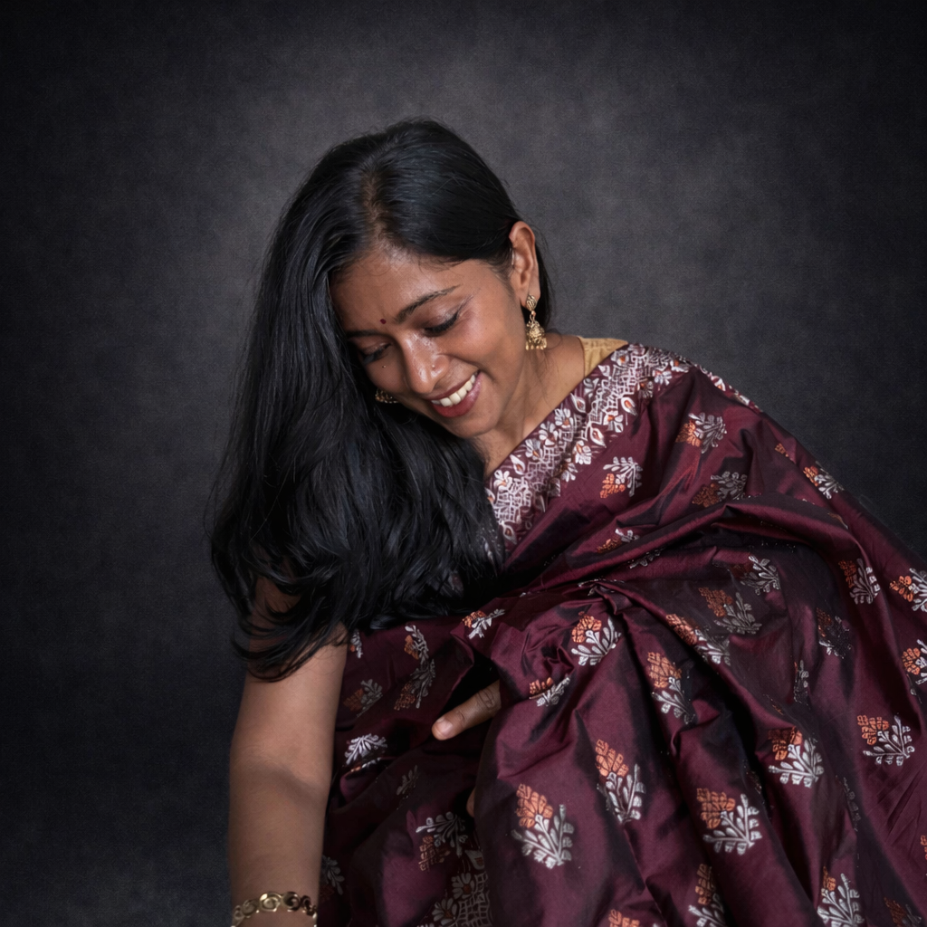 Archita: Maroon Paat-Silk Saree with Silver Zari