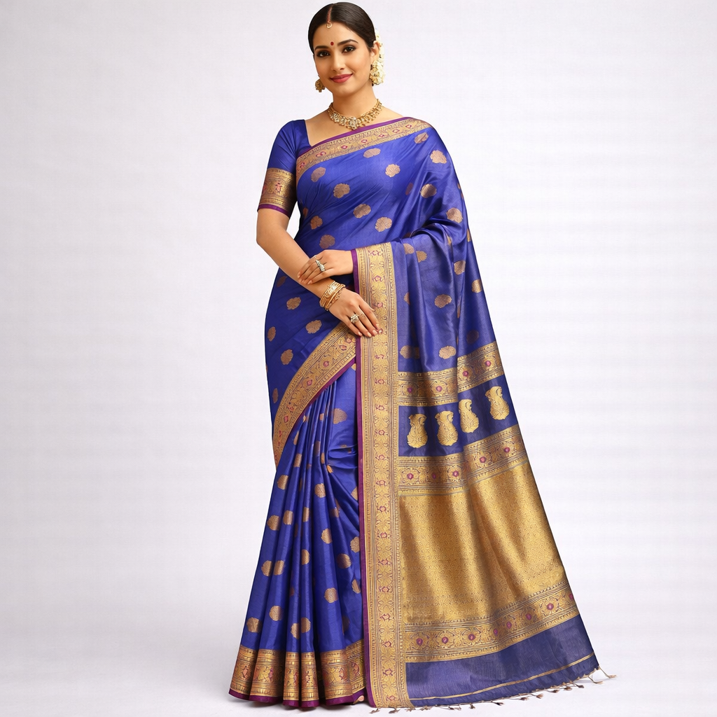 Indira: Blue tissue silk saree