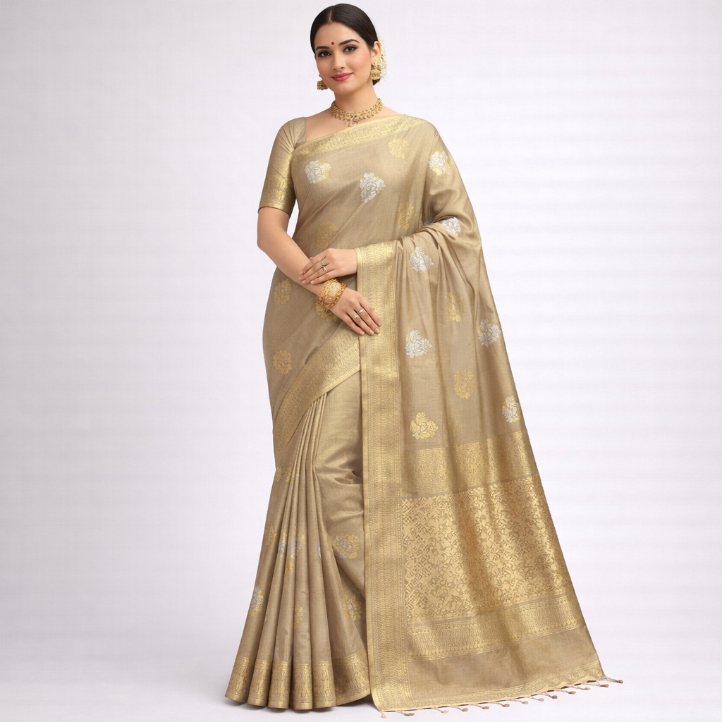 Antique-Gold Tissue Silk Saree
