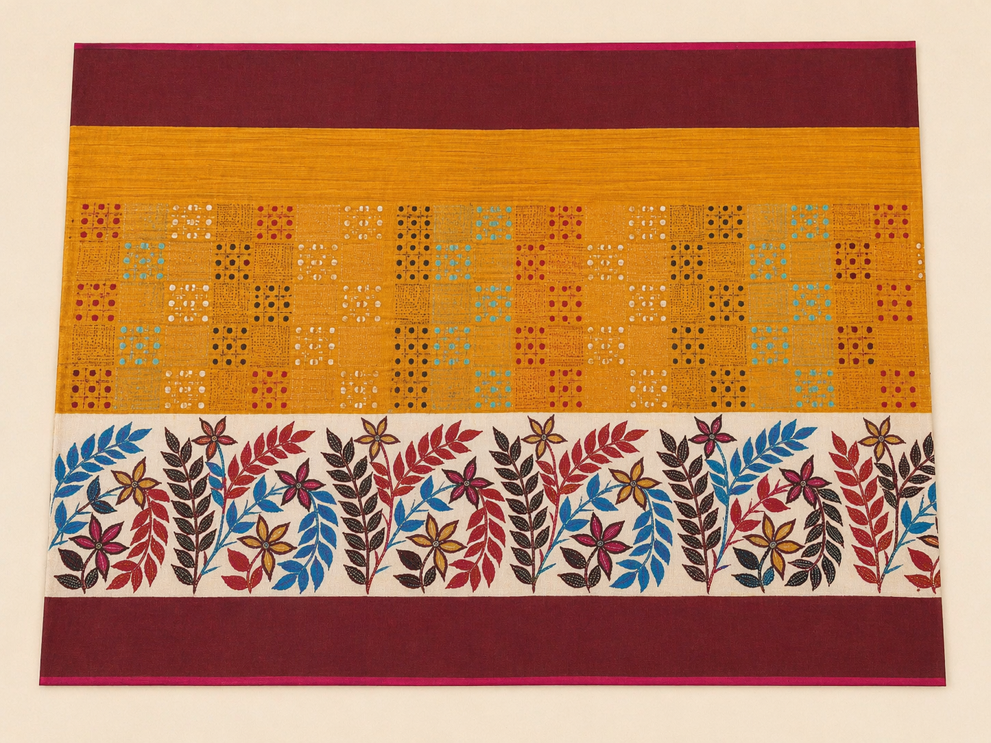 Ruchismita: Yellow Block Print Kantha Tussar Silk Saree