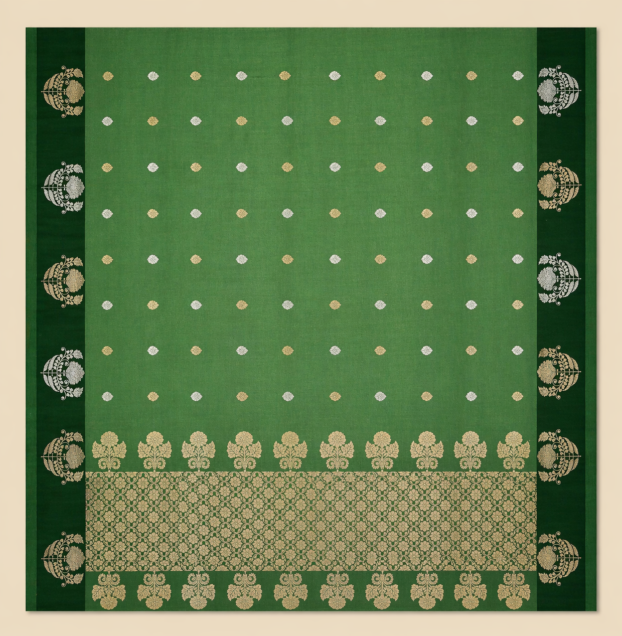 Vanya: Green Borderless Banarasi Katan Silk Saree