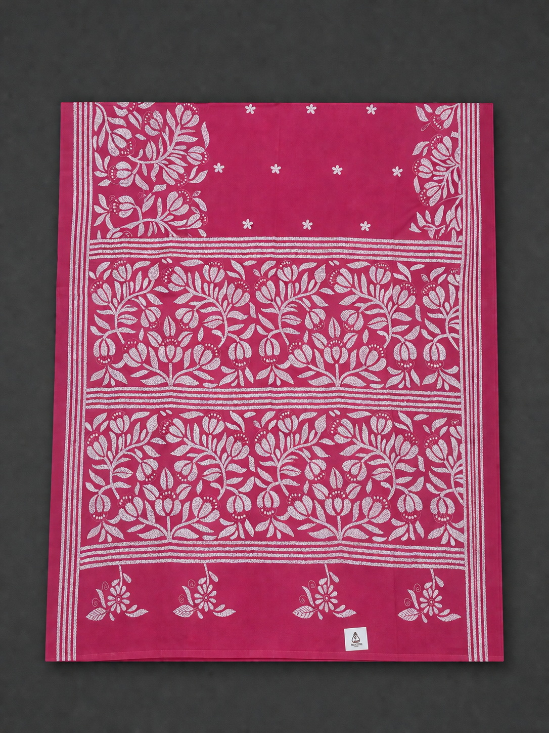 Unwritten Poetry: Pink Kantha-Embroidered Semi-Silk Saree