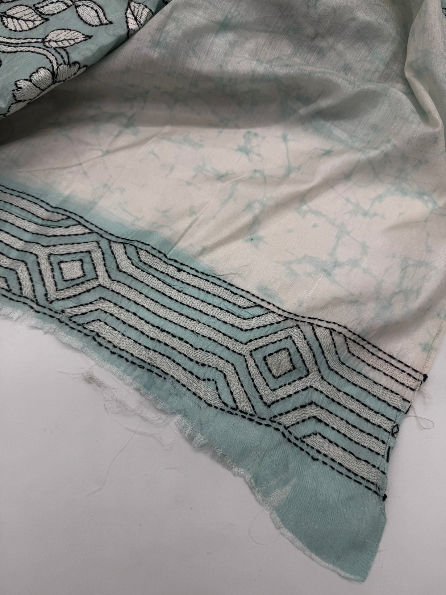 Blue Silk-blend Kantha-Batik Saree