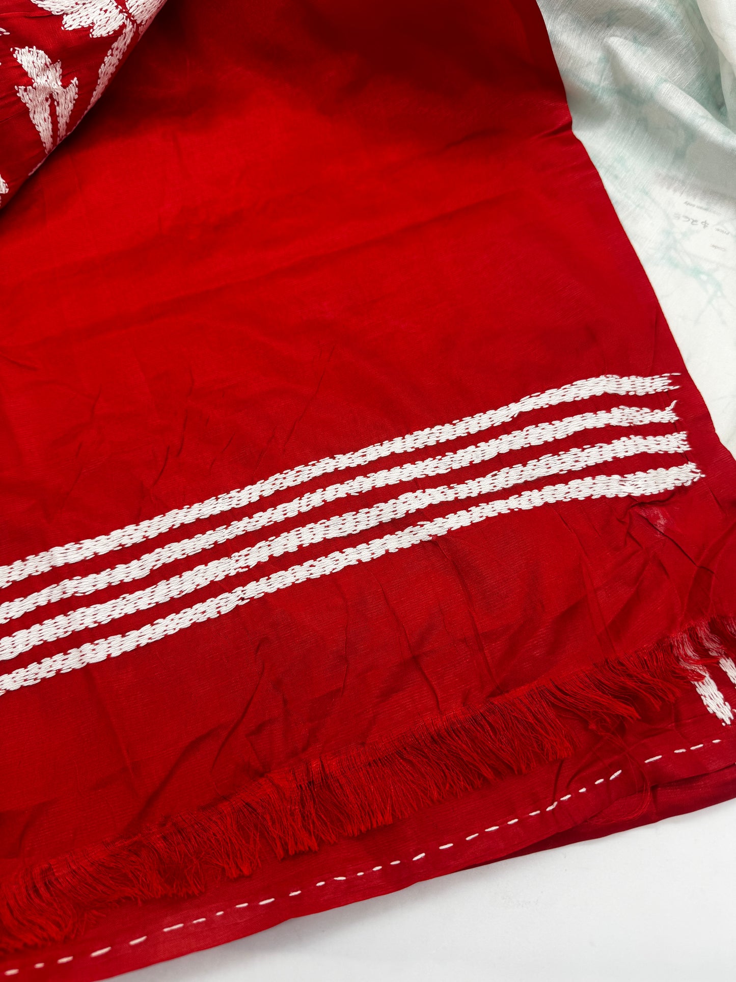 Scarlet: Red Kantha Art Silk Saree