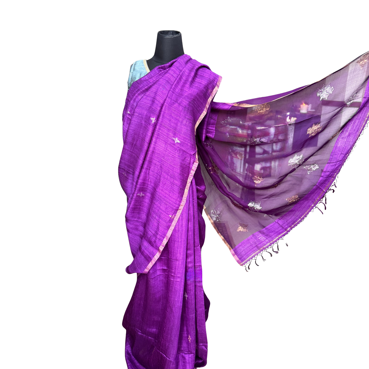 Purple Matka Muslin Saree