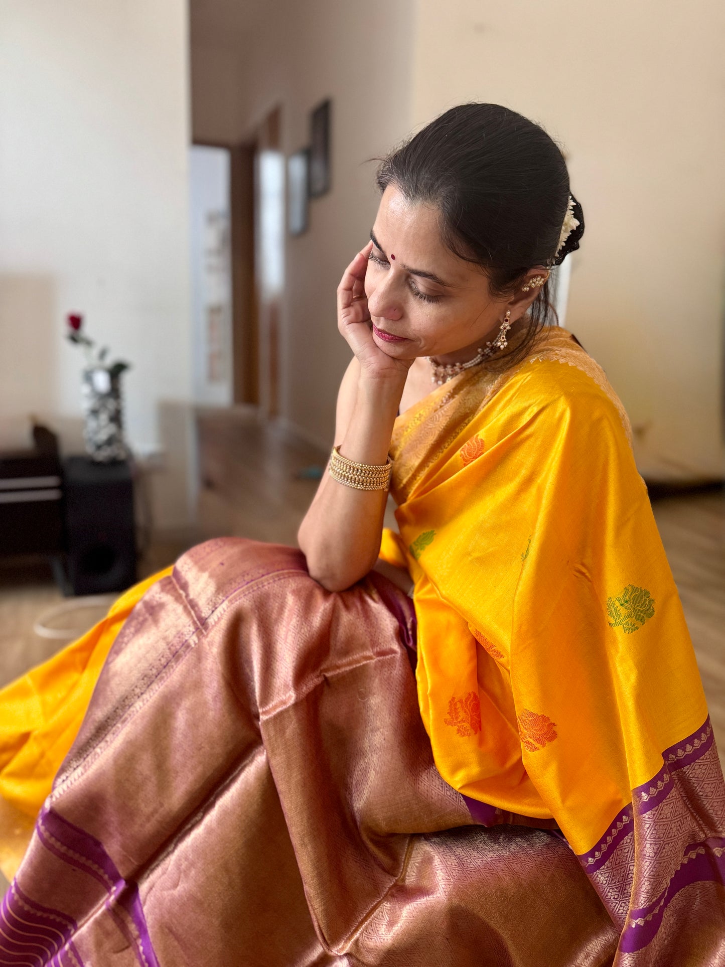 Urvashi: Yellow Katan Silk Saree