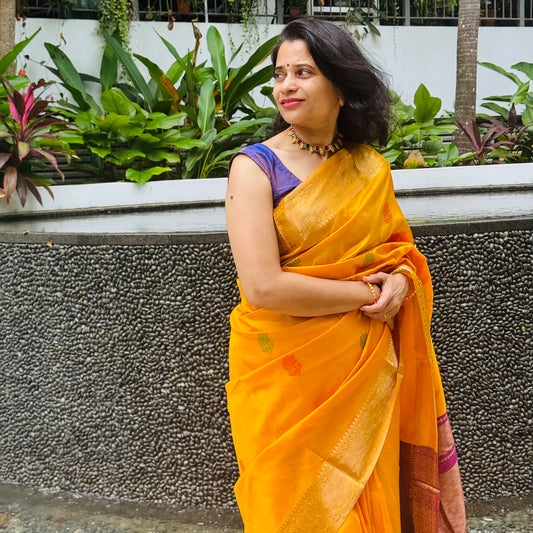 Urvashi: Yellow Katan Silk Saree