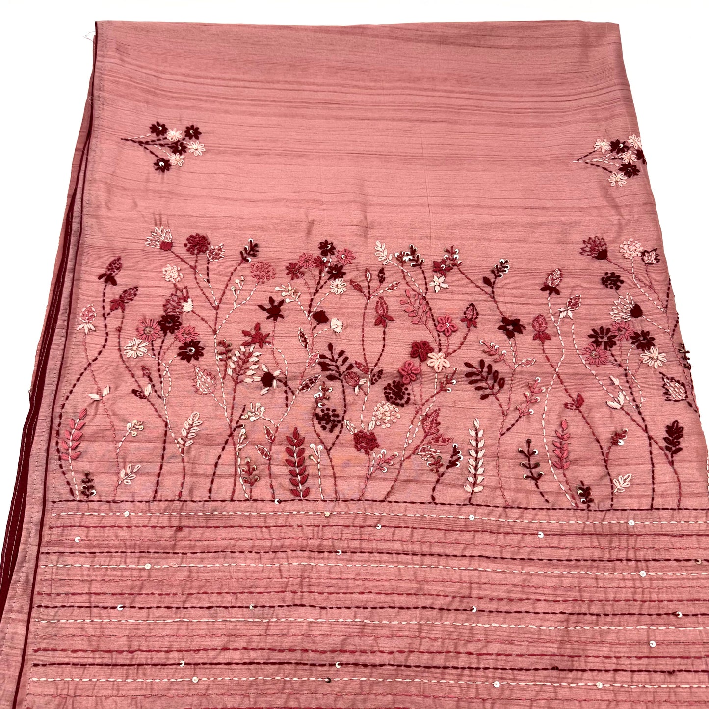 PINK HAND-EMBROIDERED SEMI-TUSSAR SAREE
