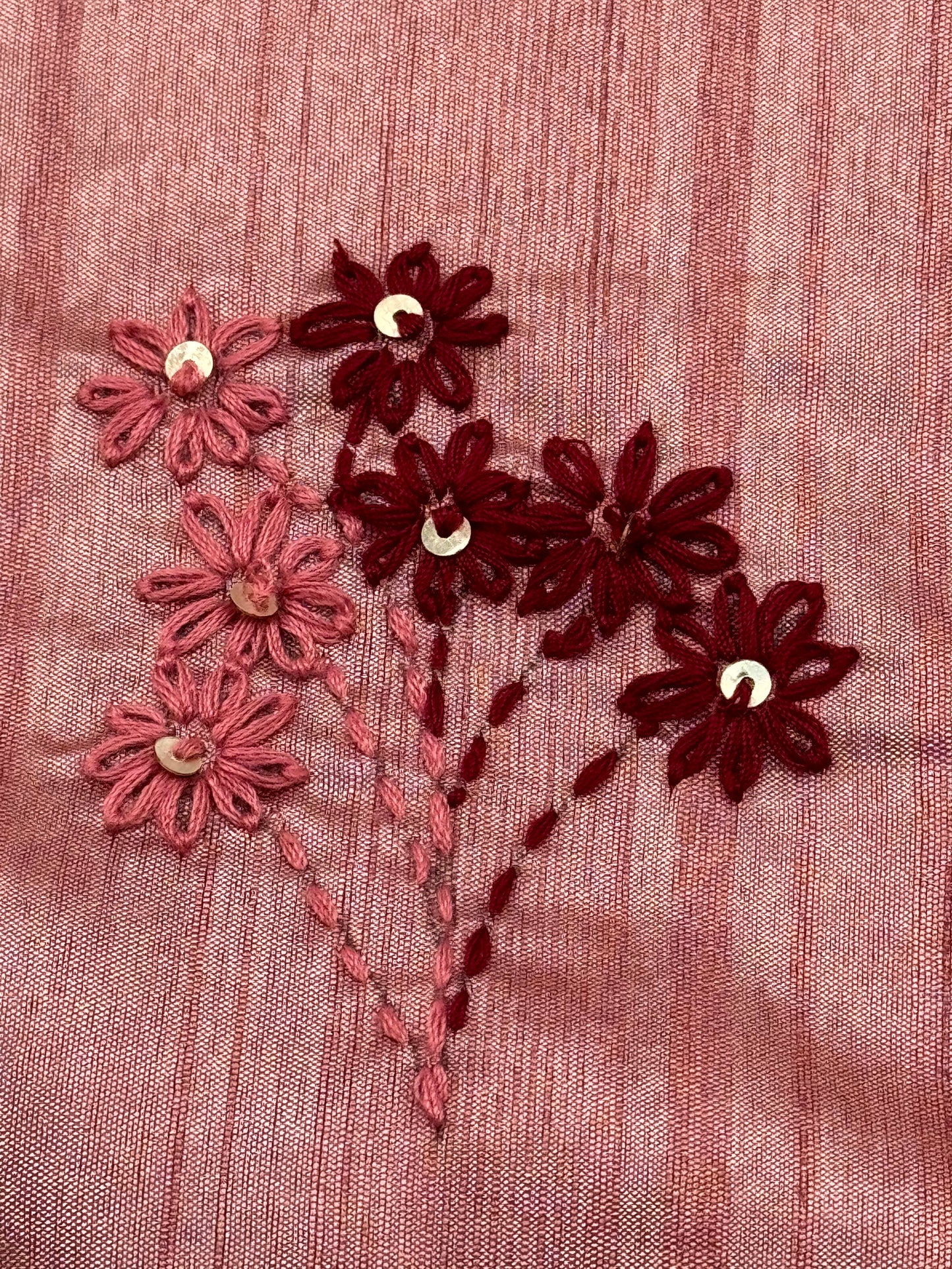 PINK HAND-EMBROIDERED SEMI-TUSSAR SAREE