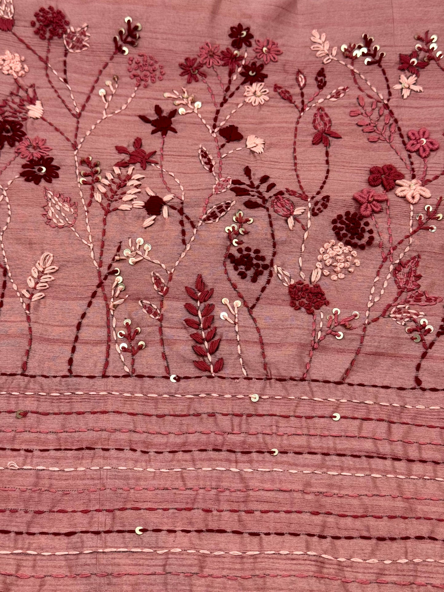 PINK HAND-EMBROIDERED SEMI-TUSSAR SAREE