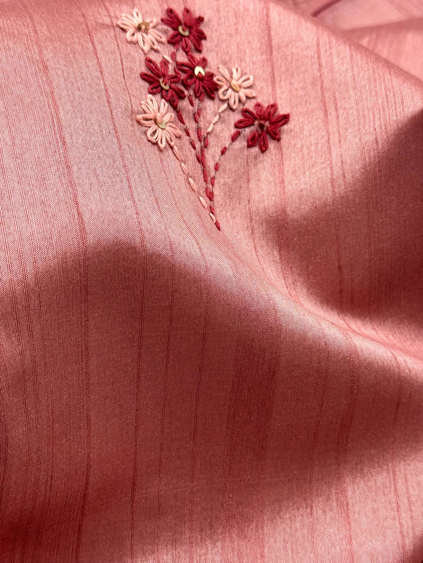 PINK HAND-EMBROIDERED SEMI-TUSSAR SAREE