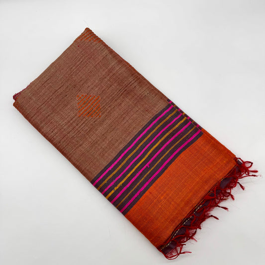 ORANGE GHICHA SILK SAREE