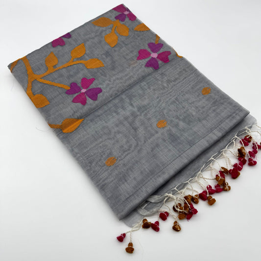 GREY MUSLIN JAMDANI SAREE