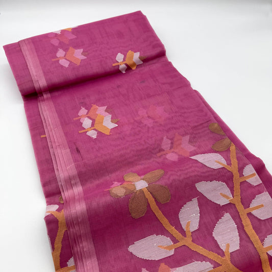 PINK MUSLIN JAMDANI SAREE