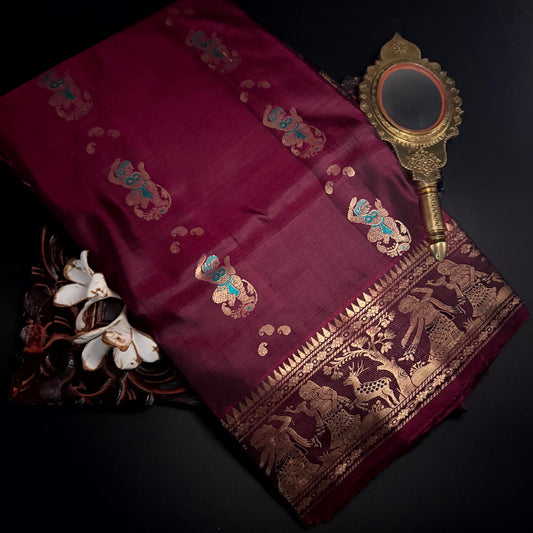 MAROON BALUCHARI SILK SAREE