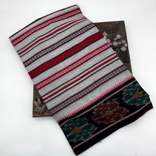 GREY DHONEKHALI COTTON-HANDLOOM SAREE