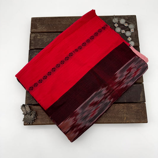 RED DHONEKHALI COTTON-HANDLOOM SAREE