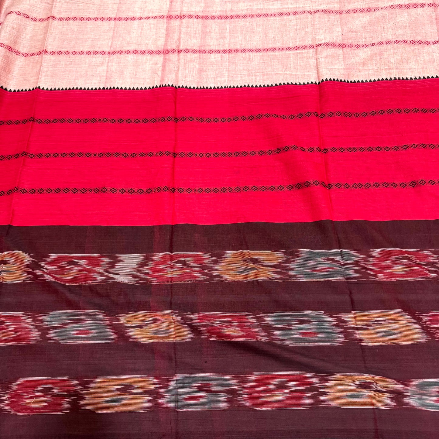 RED DHONEKHALI COTTON-HANDLOOM SAREE