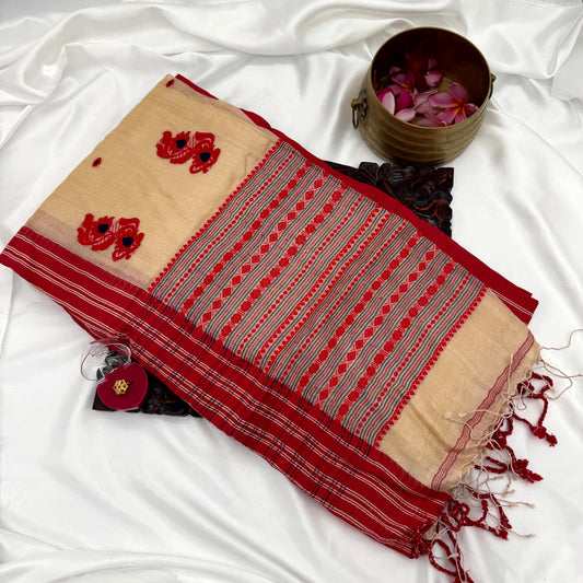 RED TUSSAR SILK SAREE