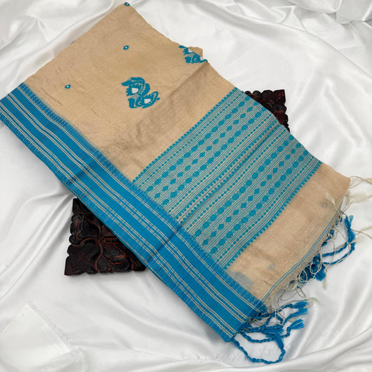 BLUE TUSSAR SILK SAREE