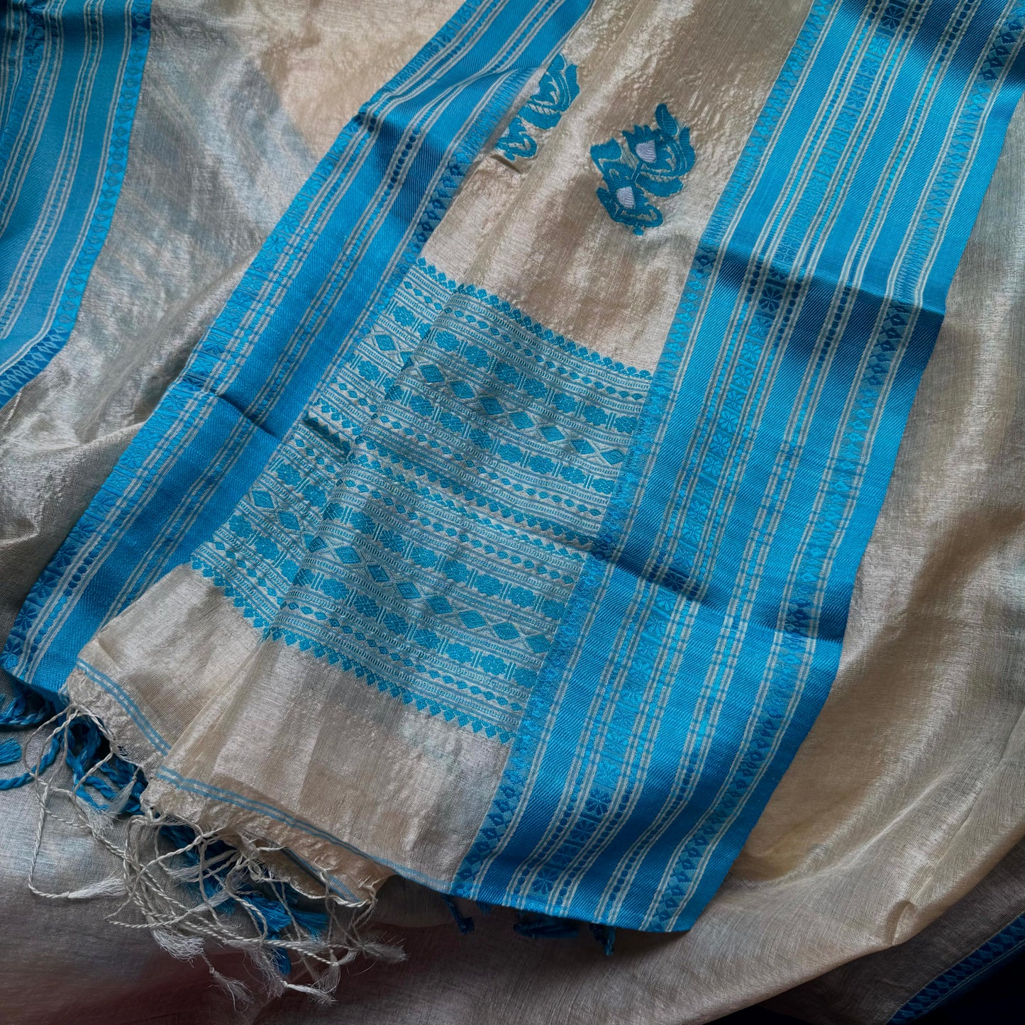 BLUE TUSSAR SILK SAREE