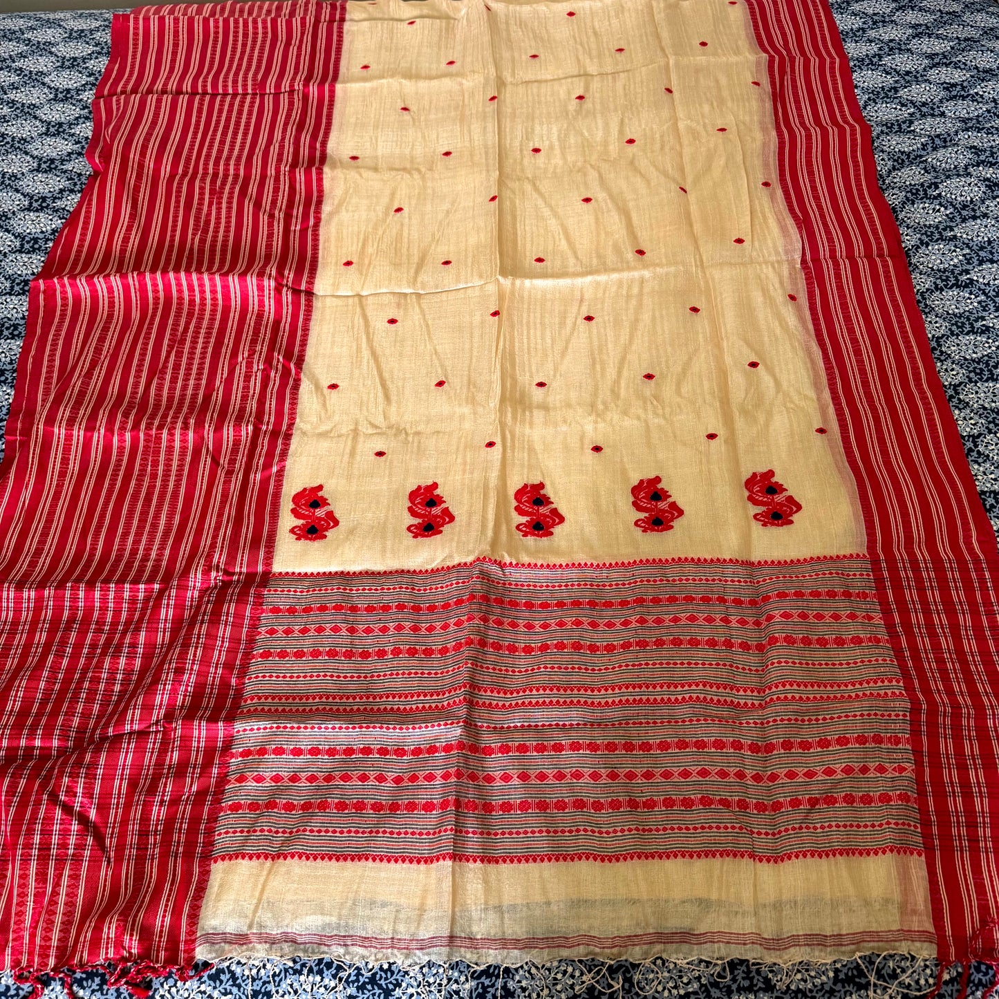RED TUSSAR SILK SAREE