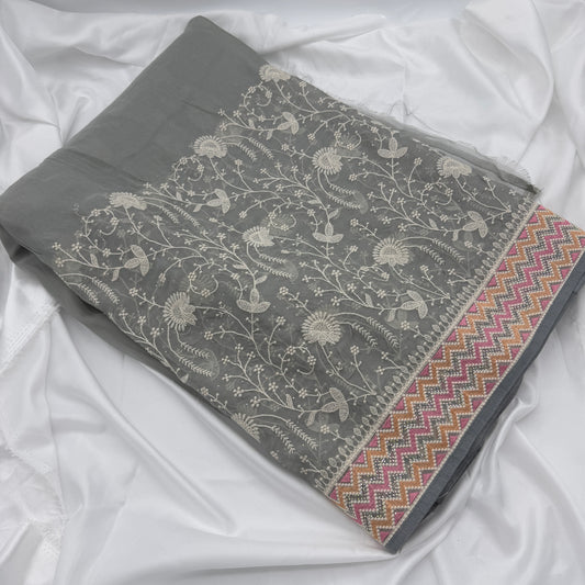 Grey Embroidery Georgette Saree