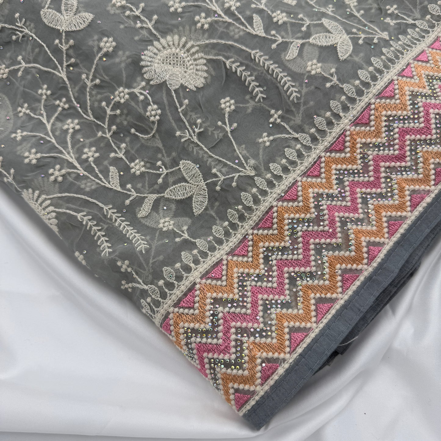 Grey Embroidery Georgette Saree