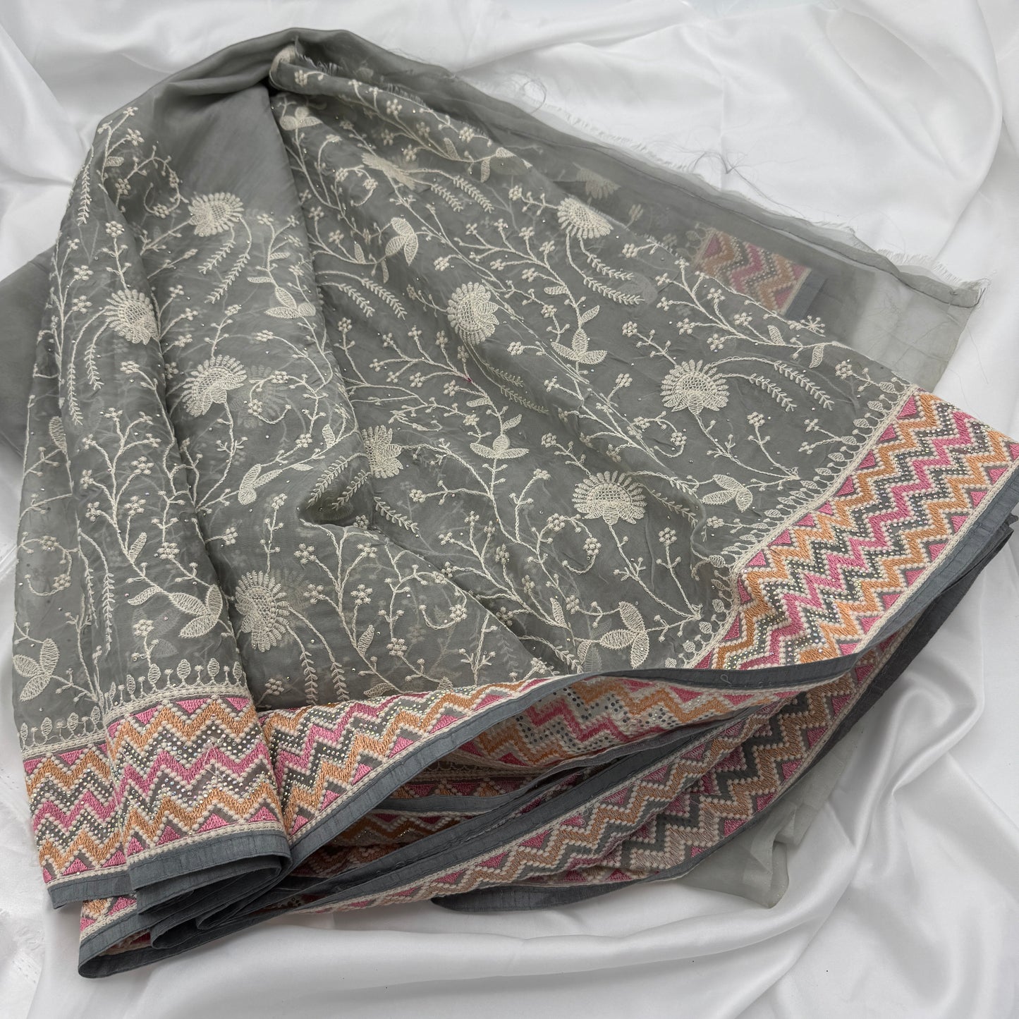 Grey Embroidery Georgette Saree