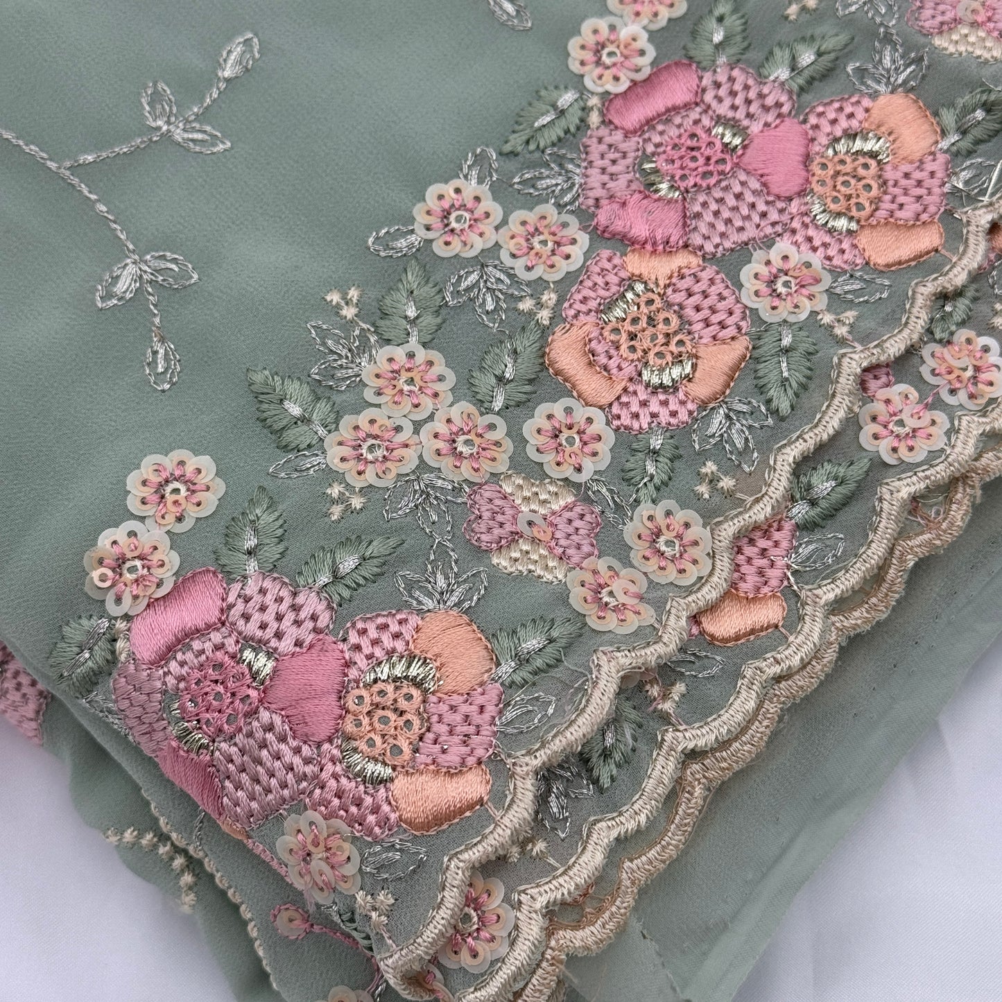 Green Georgette Embroidery Saree