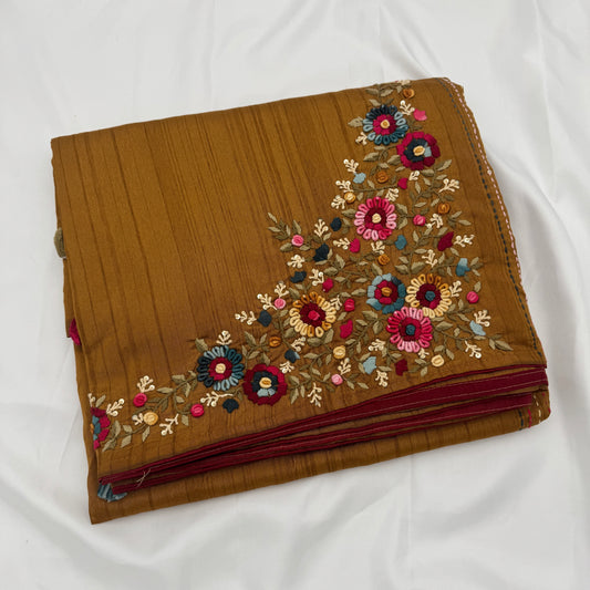 Yellow Embroidered Semi-Tussar Saree
