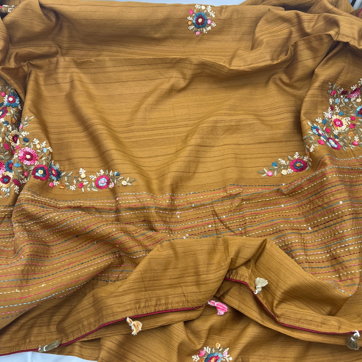 Yellow Embroidered Semi-Tussar Saree