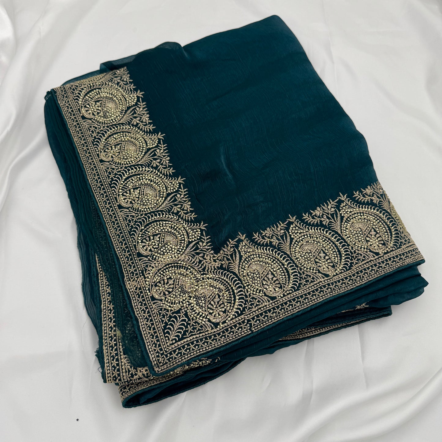 Green Saree with Sequins & Cutdana Embroidery