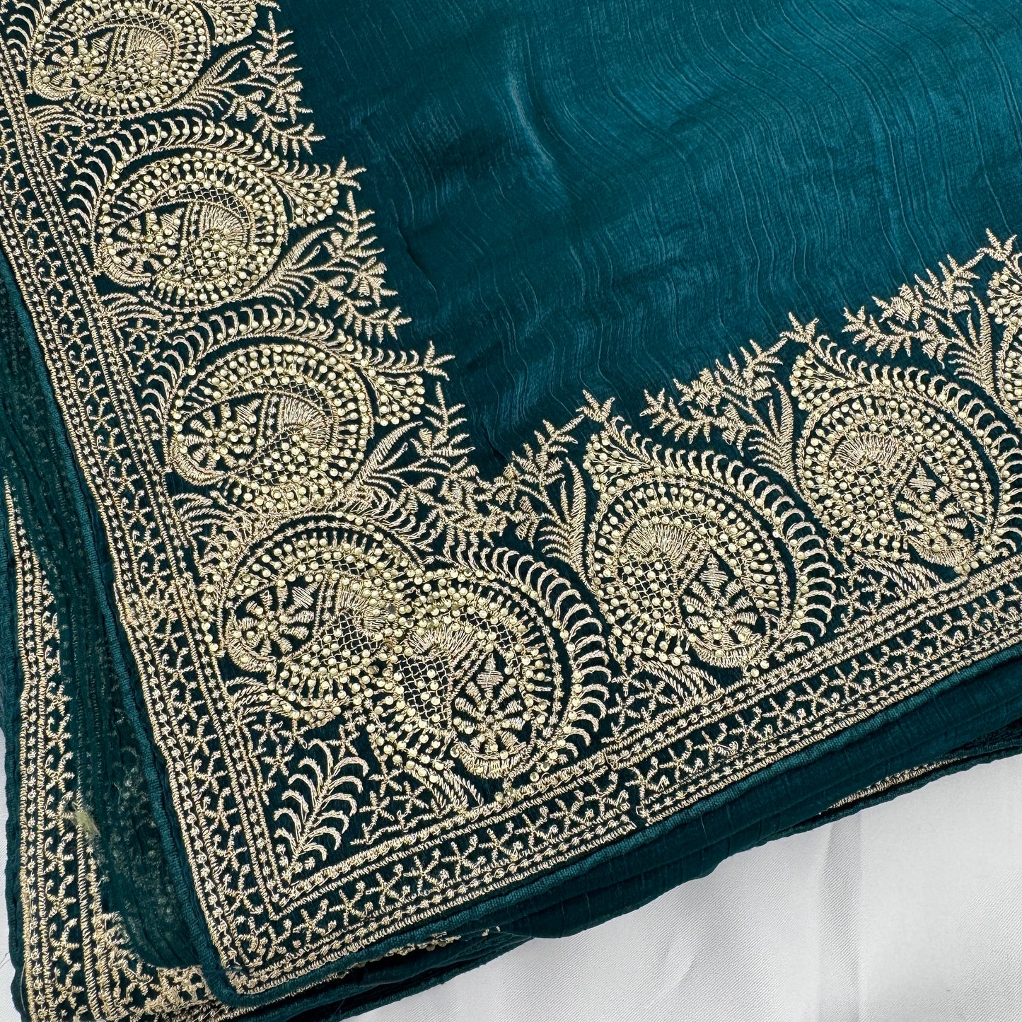 Green Saree with Sequins & Cutdana Embroidery