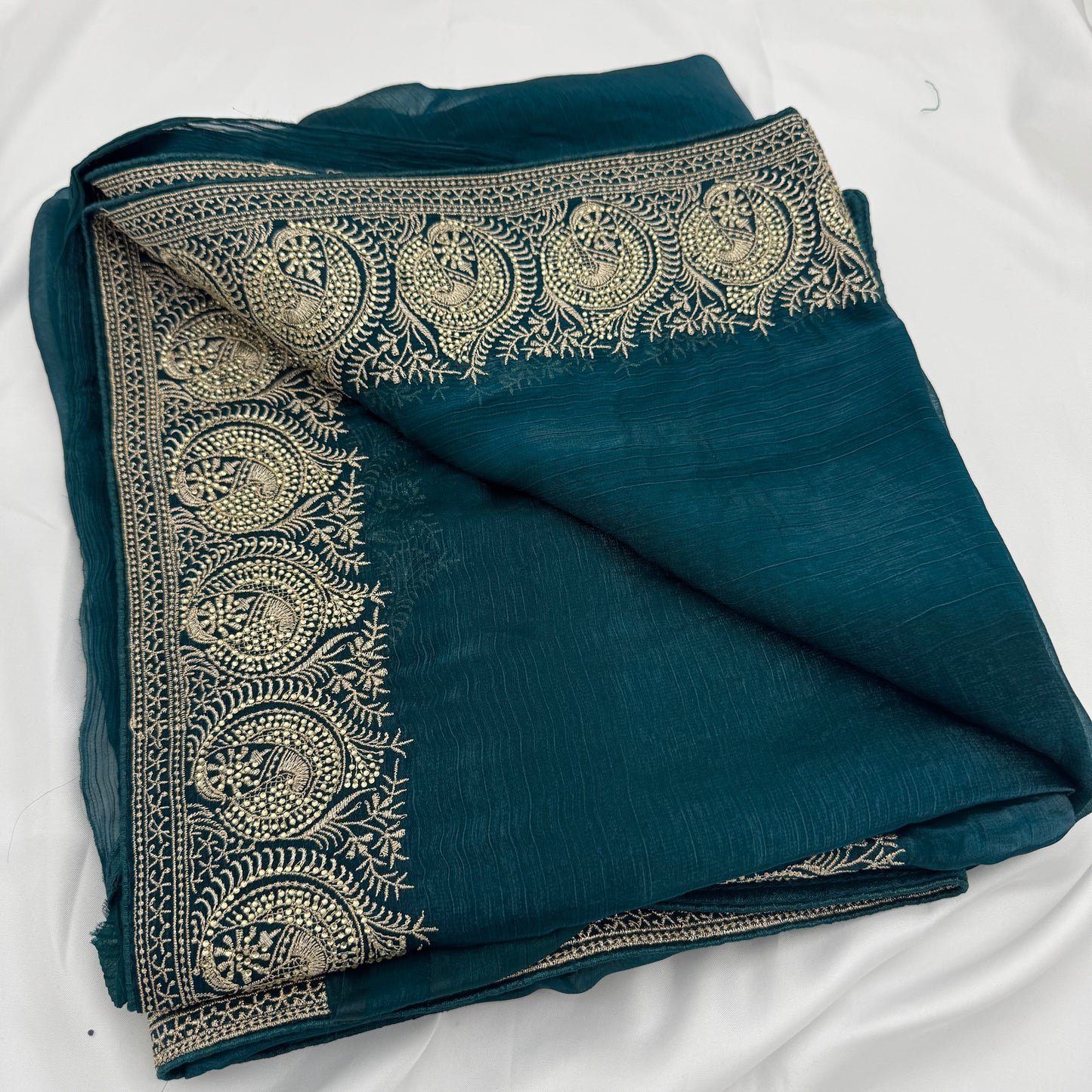 Green Saree with Sequins & Cutdana Embroidery
